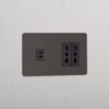 Kew Gniazdo USB-C 30 W i Bipasso x 2 w podwójnej ramce – Brąz, Czarny