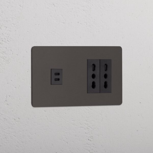 Kew Gniazdo USB-C 30 W i Bipasso x 2 w podwójnej ramce – Brąz, Czarny