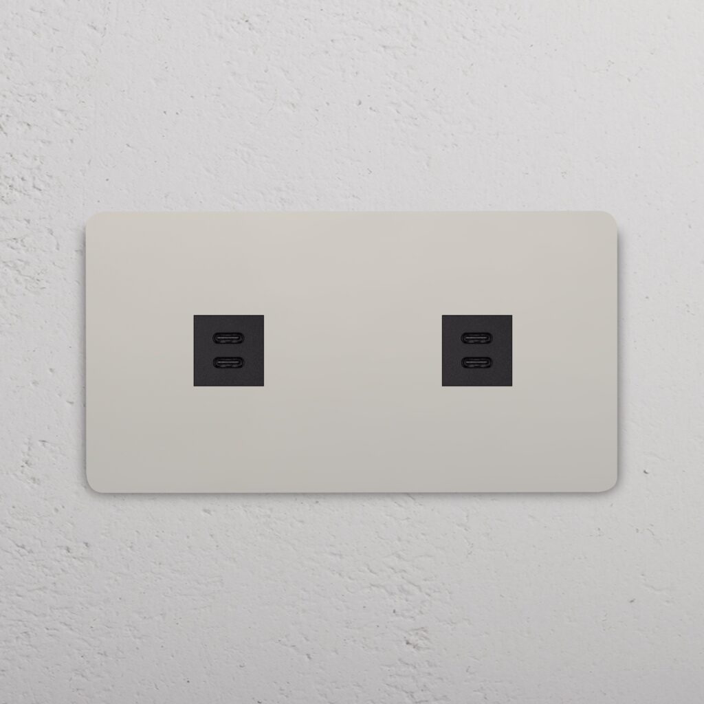 Grove Gniazdo USB-C 30 W x 2 w podwójnej ramce – Polerowany nikiel, Czarny