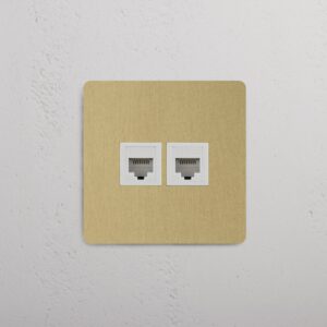 Kew Gniazdo RJ45 x 2 w pojedynczej ramce – Antyczny mosiądz, Biały