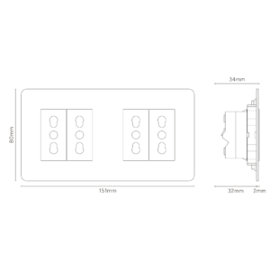 Kew Gniazdo Bipasso x 4 w podwójnej ramce – Polerowany nikiel, Biały
