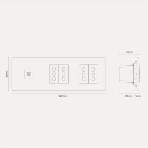 Grove Gniazdo USB-C 30 W i Bipasso x 4 w potrójnej ramce – Polerowany nikiel, Czarny