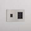 Grove Gniazdo USB-C 30 W i Bipasso x 2 w podwójnej ramce – Polerowany nikiel, Czarny