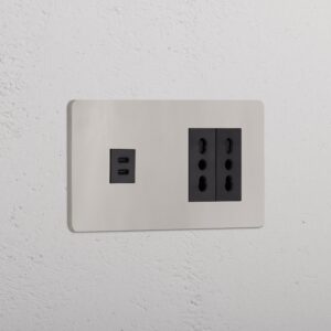 Grove Gniazdo USB-C 30 W i Bipasso x 2 w podwójnej ramce – Polerowany nikiel, Czarny