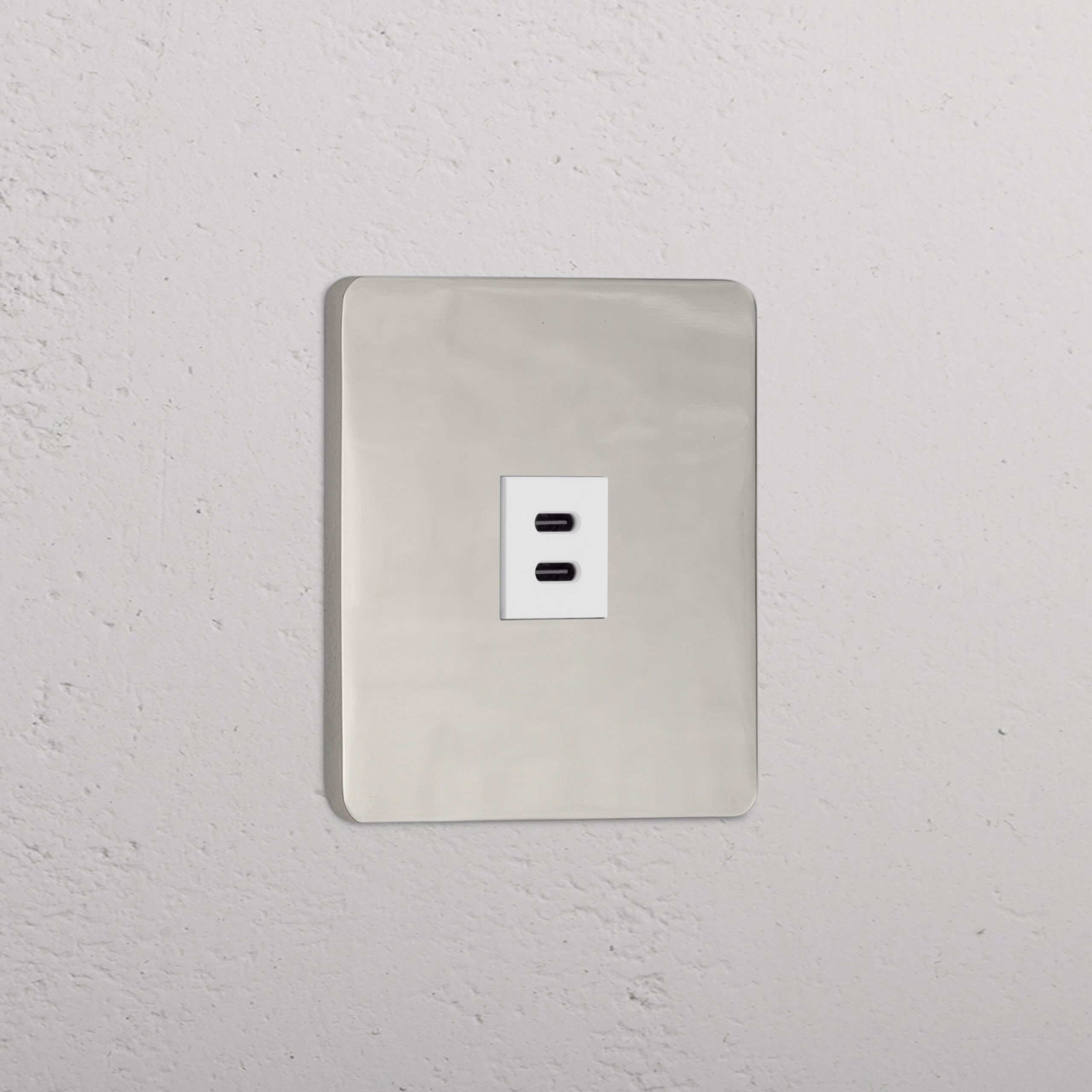 Grove Gniazdo USB-C 30 W w pojedynczej ramce – Polerowany nikiel, Biały