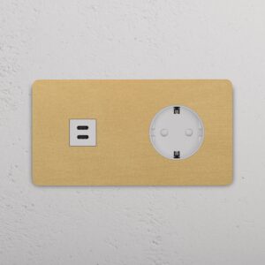Grove Gniazdo USB-C 30 W i Schuko typu F x 2 w podwójnej ramce – Antyczny mosiądz, Biały