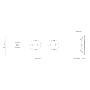 Grove Gniazdo USB-C 30 W i Schuko typu F x 2 w potrójnej ramce – Antyczny mosiądz, Czarny