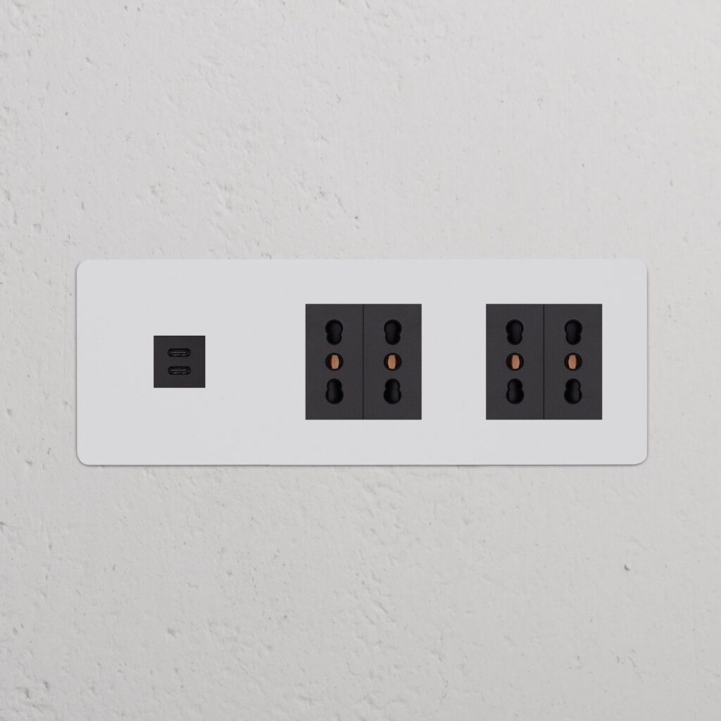 Kew Gniazdo USB-C 30 W i Bipasso x 4 w potrójnej ramce – Do malowania, Czarny