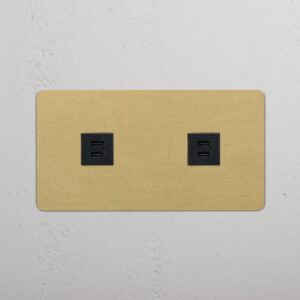 Kew Gniazdo USB-C 30 W x 2 w podwójnej ramce – Antyczny mosiądz, Czarny