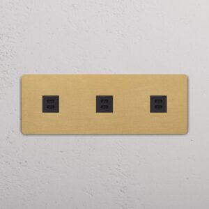 Grove Gniazdo USB-C 30 W x 3 w potrójnej ramce – Antyczny mosiądz, Czarny