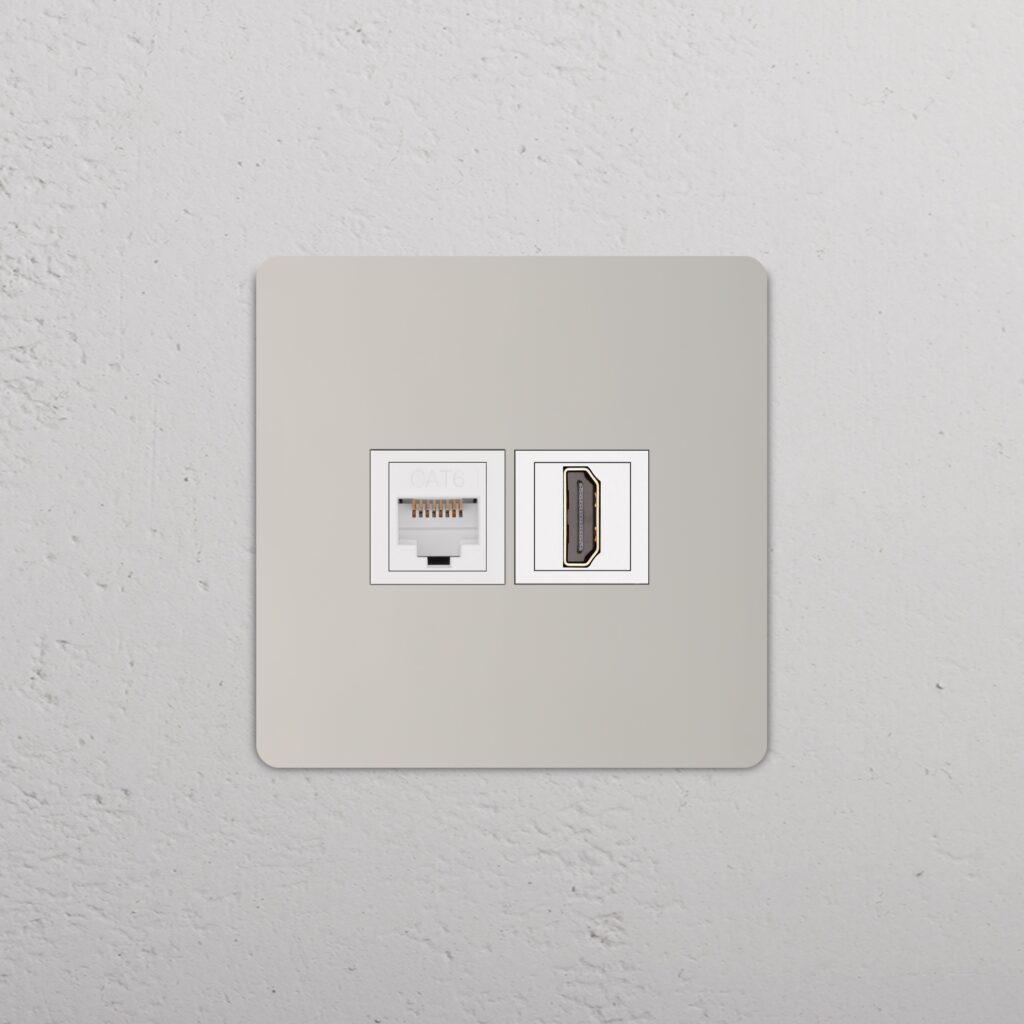 Grove Gniazdo RJ45 i HDMI w pojedynczej ramce – Polerowany nikiel, Biały