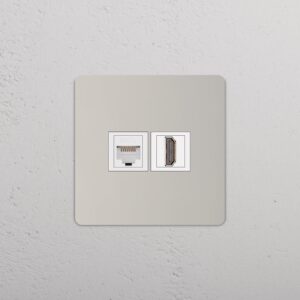 Grove Gniazdo RJ45 i HDMI w pojedynczej ramce – Polerowany nikiel, Biały