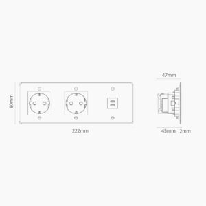 Kew Gniazdo USB-C 30 W i Schuko typu F x 2 w potrójnej ramce – Przezroczysty, Czarny