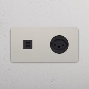 Grove Gniazdo USB-C 30W i szwajcarskie typu J w podwójnej ramce – Polerowany nikiel, Czarny