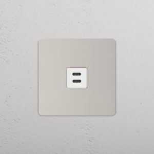 Grove Gniazdo USB-C 30 W w pojedynczej ramce – Polerowany nikiel, Biały