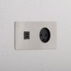 Grove Gniazdo USB-C 30 W i duńskie typu K w podwójnej ramce – Polerowany nikiel, Czarny