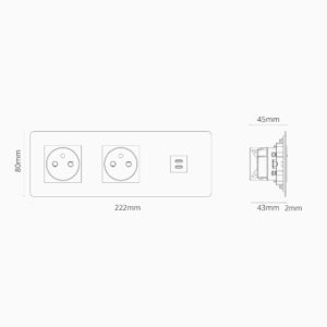 Kew Gniazdo USB-C 30 W i francusko/belgijskie typu E x 2 w potrójnej ramce – Polerowany nikiel, Biały