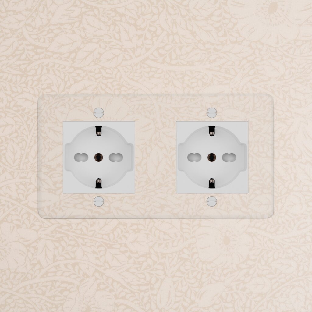 Kew Gniazdo Schuko/Bipasso x 2 w podwójnej ramce – Przezroczysty, Biały
