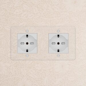 Kew Gniazdo Schuko/Bipasso x 2 w podwójnej ramce – Przezroczysty, Biały