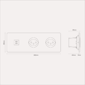 Grove Gniazdo USB-C 30W i szwajcarskie typu J x 2 w potrójnej ramce – Brąz, Czarny