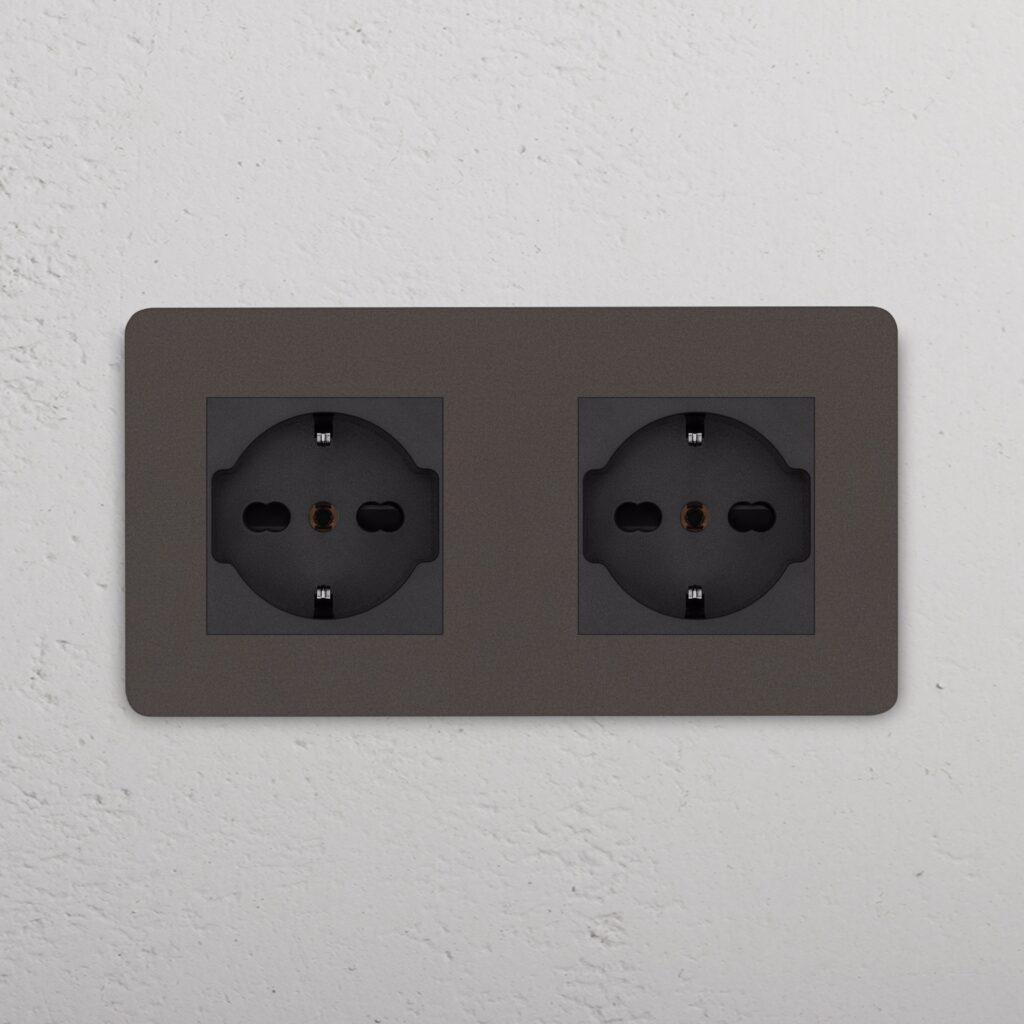 Grove Gniazdo Schuko/Bipasso x 2 w podwójnej ramce – Brąz, Czarny