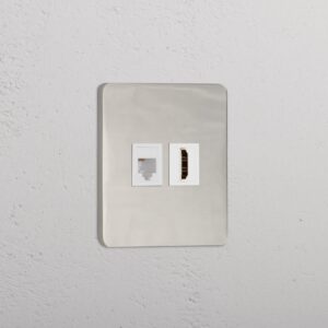 Grove Gniazdo RJ45 i HDMI w pojedynczej ramce – Polerowany nikiel, Biały