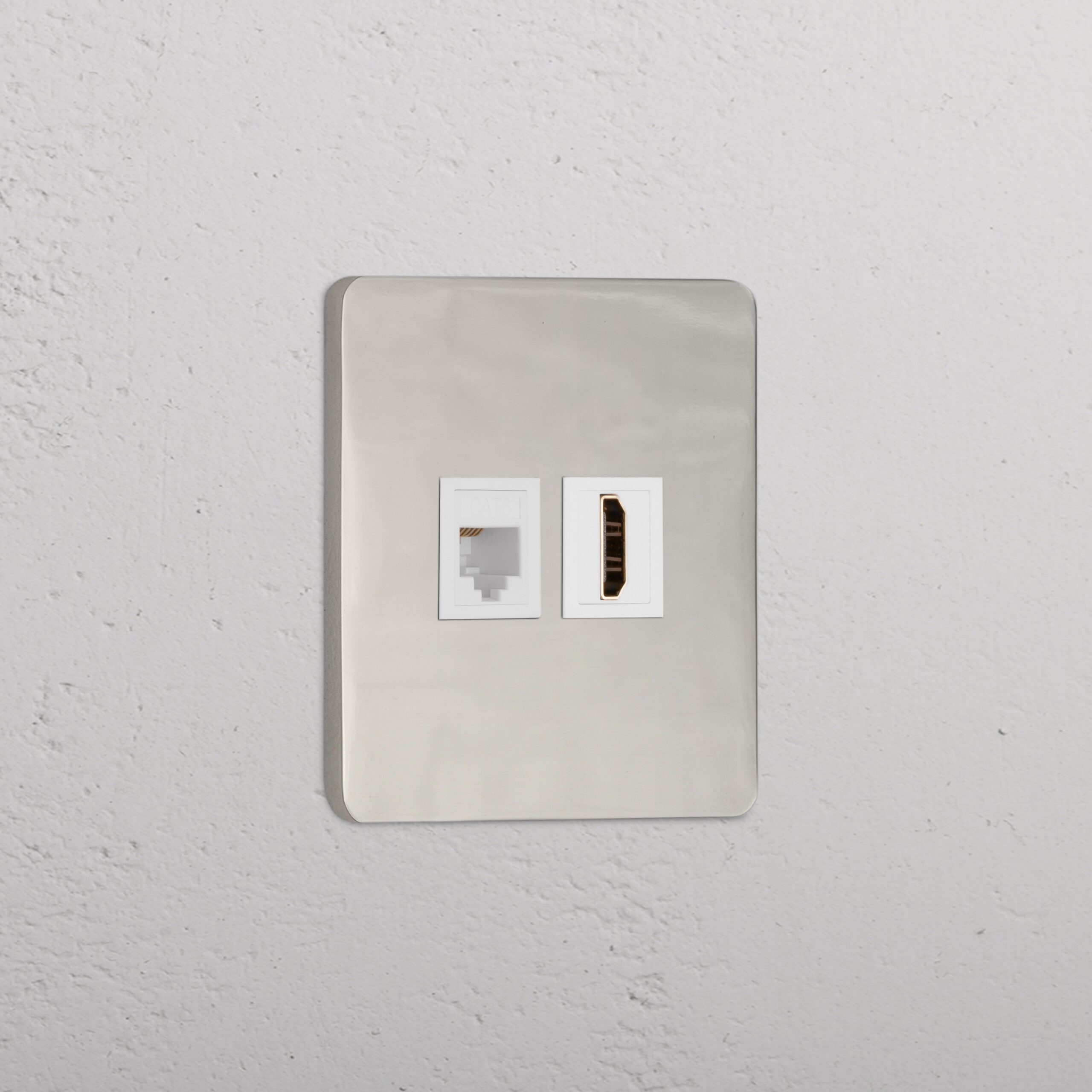 Grove Gniazdo RJ45 i HDMI w pojedynczej ramce – Polerowany nikiel, Biały