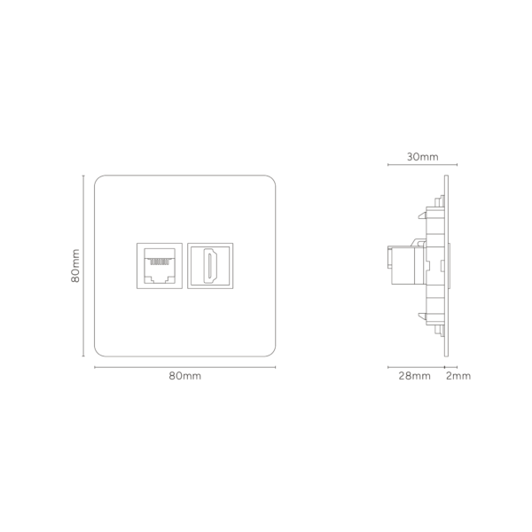Kew Gniazdo RJ45 i HDMI w pojedynczej ramce – Satynowy nikiel, Czarny