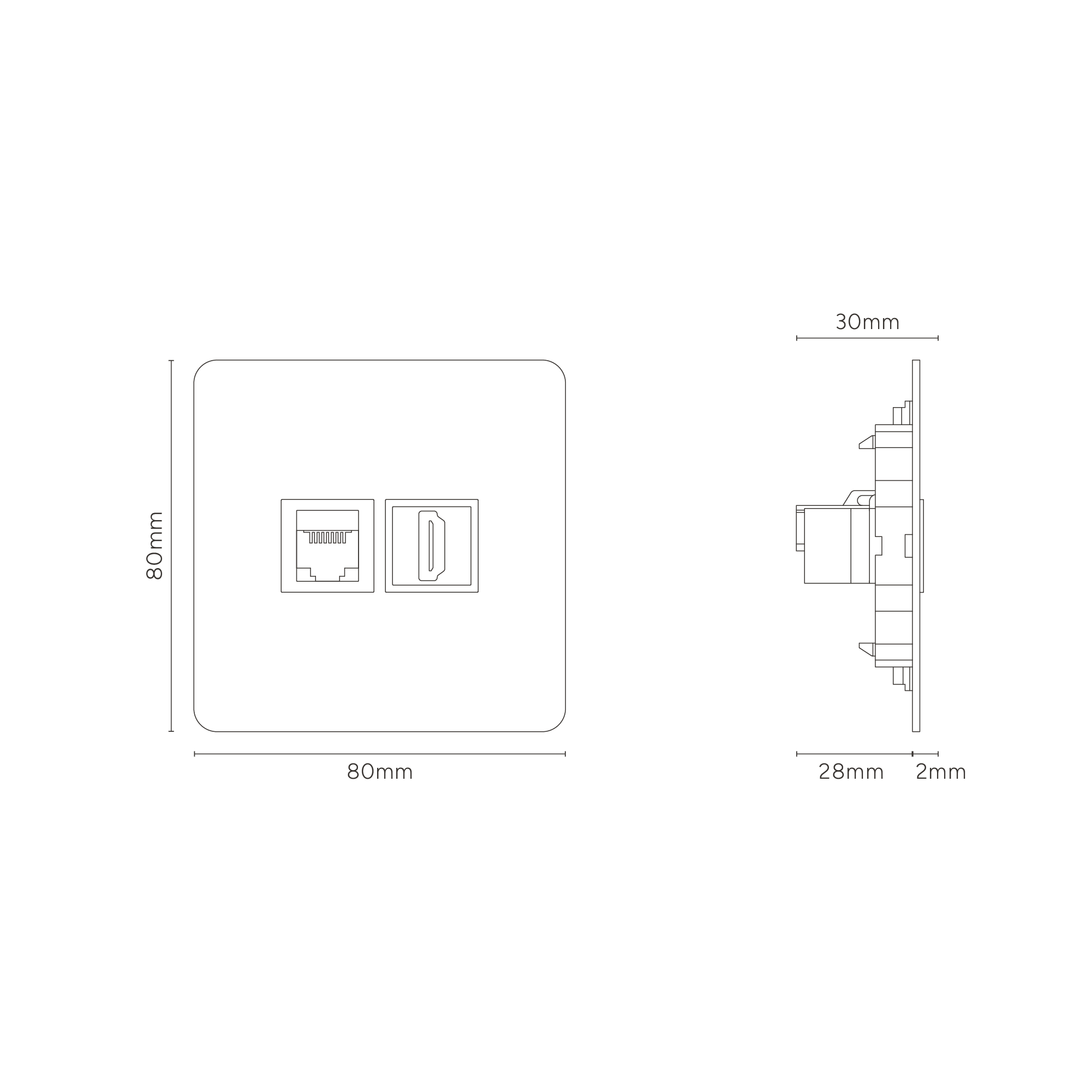 Kew Gniazdo RJ45 i HDMI w pojedynczej ramce – Satynowy nikiel, Czarny
