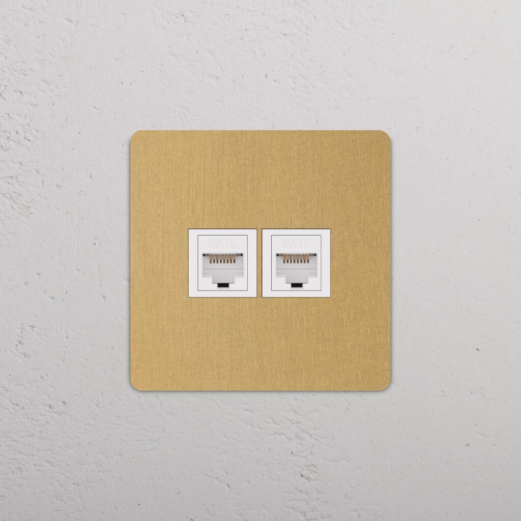 Grove Gniazdo RJ45 x 2 w pojedynczej ramce – Antyczny mosiądz, Biały