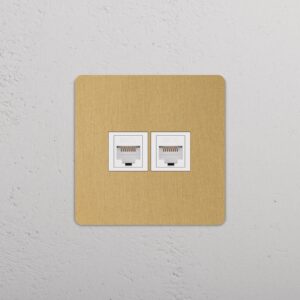 Grove Gniazdo RJ45 x 2 w pojedynczej ramce – Antyczny mosiądz, Biały