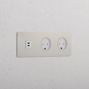 Grove Gniazdo USB-C 30 W i duńskie typu K x 2 w potrójnej ramce – Polerowany nikiel, Biały