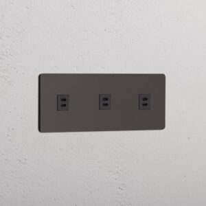 Grove Gniazdo USB-C 30 W x 3 w potrójnej ramce – Brąz, Czarny