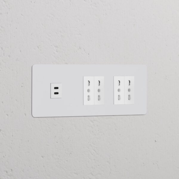 Kew Gniazdo USB-C 30 W i Bipasso x 4 w potrójnej ramce – Do malowania, Biały