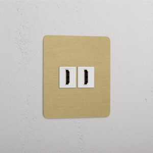Kew Gniazdo HDMI x 2 w pojedynczej ramce – Antyczny mosiądz, Biały