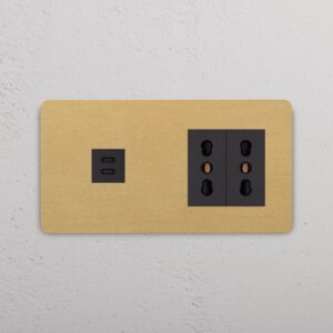 Grove Gniazdo USB-C 30 W i Bipasso x 2 w podwójnej ramce – Antyczny mosiądz, Czarny