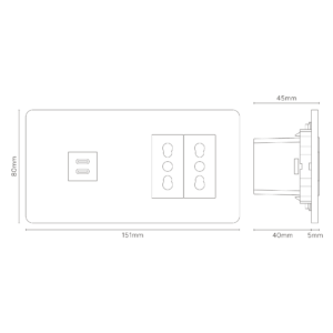 Grove Gniazdo USB-C 30 W i Bipasso x 2 w podwójnej ramce – Polerowany nikiel, Biały