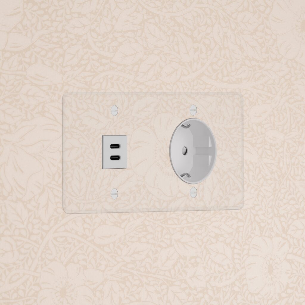 Kew Gniazdo USB-C 30 W i Schuko typu F x 2 w podwójnej ramce – Przezroczysty, Biały