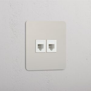 Kew Gniazdo RJ45 x 2 w pojedynczej ramce – Polerowany nikiel, Biały