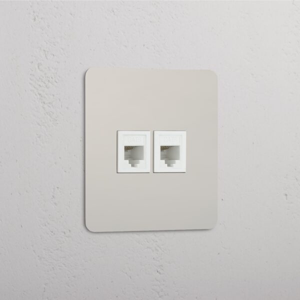 Kew Gniazdo RJ45 x 2 w pojedynczej ramce – Polerowany nikiel, Biały