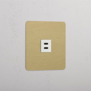 Kew Gniazdo USB-C 30 W w pojedynczej ramce – Antyczny mosiądz, Biały
