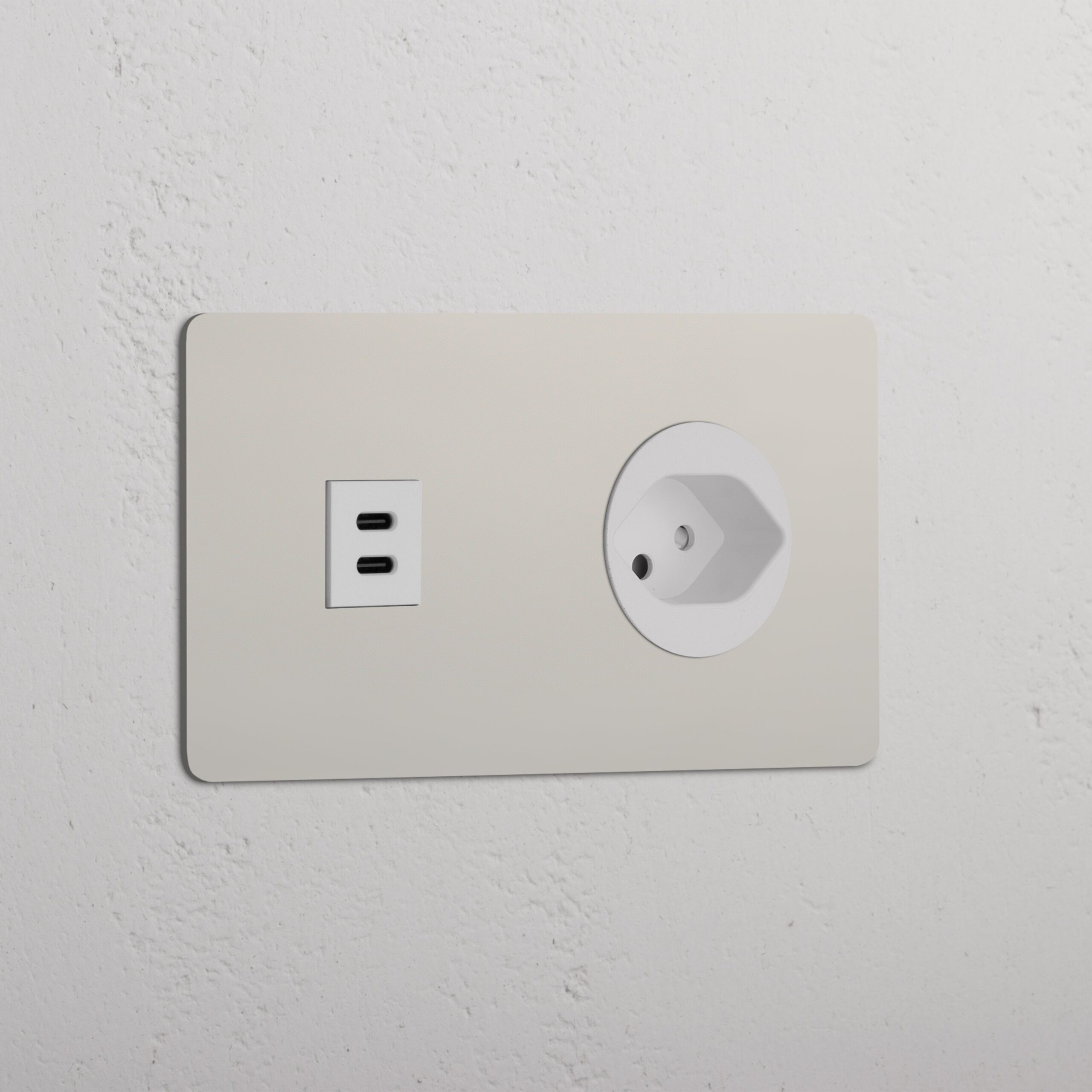 Kew Gniazdo USB-C 30W i szwajcarskie typu J w podwójnej ramce – Polerowany nikiel, Biały