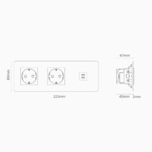 Kew Gniazdo USB-C 30 W i Schuko typu F x 2 w potrójnej ramce – Polerowany nikiel, Czarny
