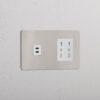 Grove Gniazdo USB-C 30 W i Bipasso x 2 w podwójnej ramce – Polerowany nikiel, Biały