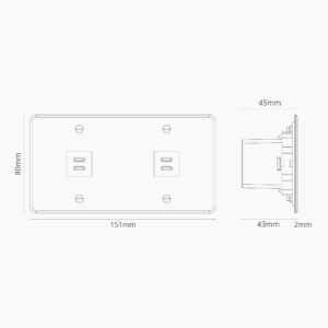 Kew Gniazdo USB-C 30 W x 2 w podwójnej ramce – Przezroczysty, Biały