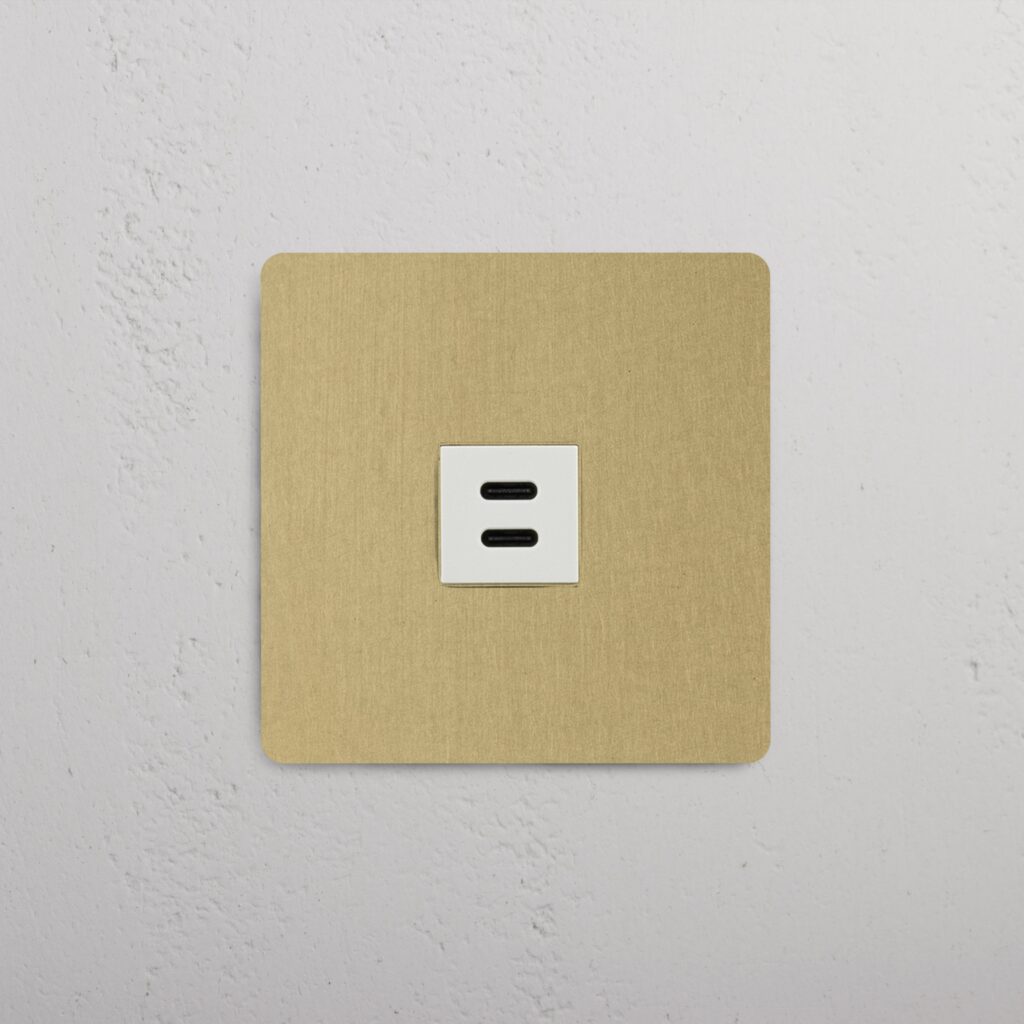 Kew Gniazdo USB-C 30 W w pojedynczej ramce – Antyczny mosiądz, Biały
