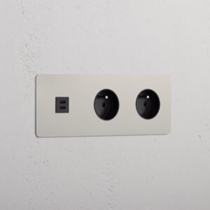 Kew Gniazdo USB-C 30 W i francusko/belgijskie typu E x 2 w potrójnej ramce – Polerowany nikiel, Czarny