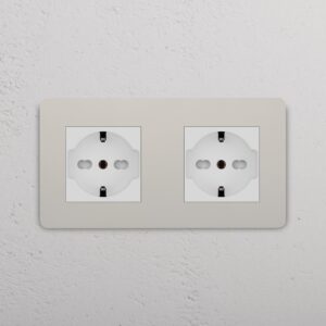 Grove Gniazdo Schuko/Bipasso x 2 w podwójnej ramce – Polerowany nikiel, Biały