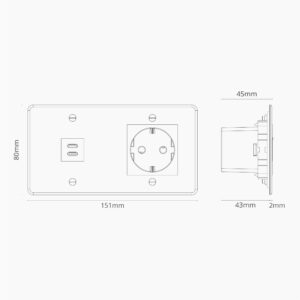 Kew Gniazdo USB-C 30 W i Schuko typu F x 2 w podwójnej ramce – Przezroczysty, Czarny