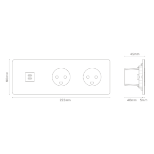 Grove Gniazdo USB-C 30 W i duńskie typu K x 2 w potrójnej ramce – Do malowania, Biały